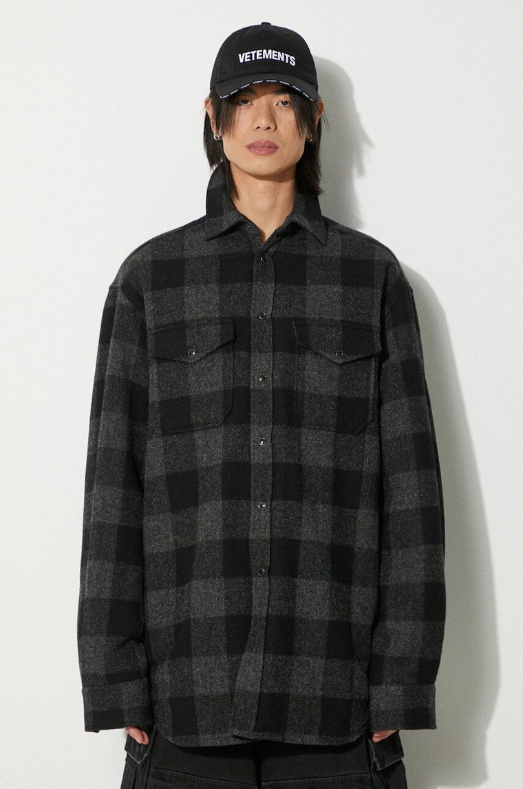 VETEMENTS kurtka koszulowa Flannel Shirt kolor czarny przejściowa UE64SH260BG