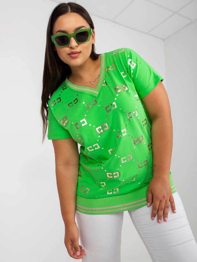 Bluzka plus size jasny zielony casual codzienna dekolt w kształcie V rękaw krótki dżety