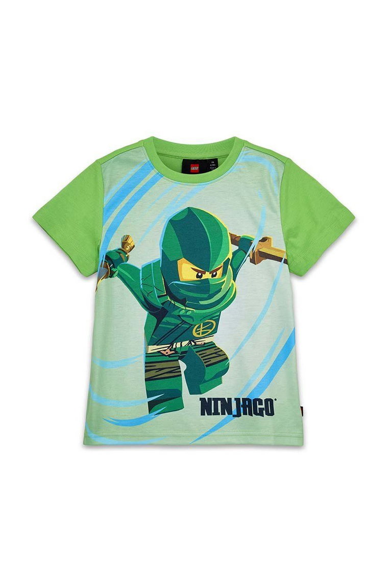 Lego t-shirt bawełniany dziecięcy kolor zielony z nadrukiem