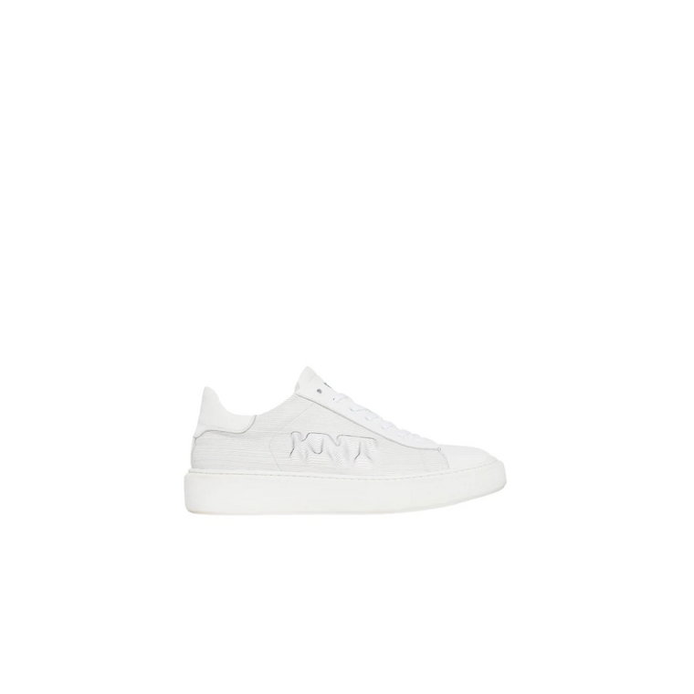 Białe Skórzane Sneakersy z Falistą Strukturą i Podniesionym Detalem Logo Kiton