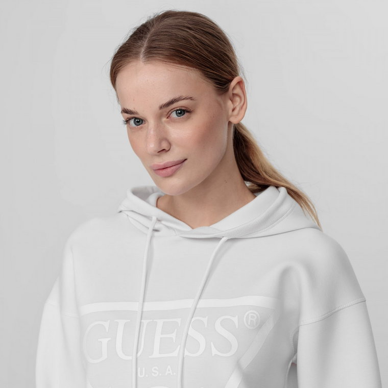 Damska bluza dresowa nierozpinana z kapturem GUESS ALISA HOODED SWEATSHIRT - beżowa