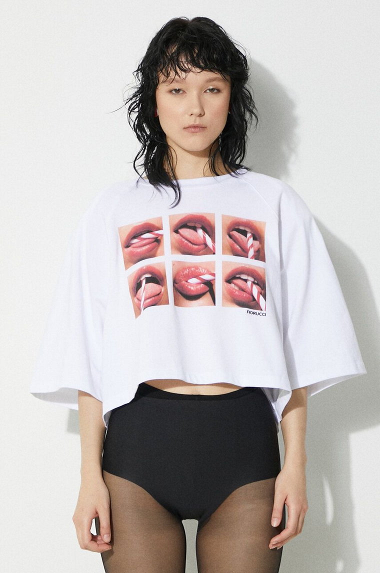 Fiorucci t-shirt bawełniany Mouth Print Cropped Padded T-Shirt damski kolor biały U01FPTSH106CJ01WH01