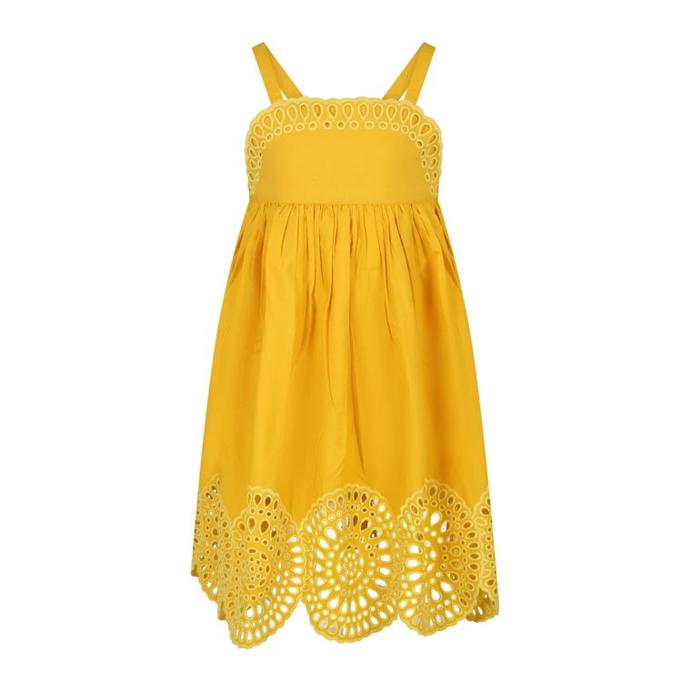 Żółta Sukienka z Organicznej Bawełny z Haftowanym Brzegiem Stella McCartney