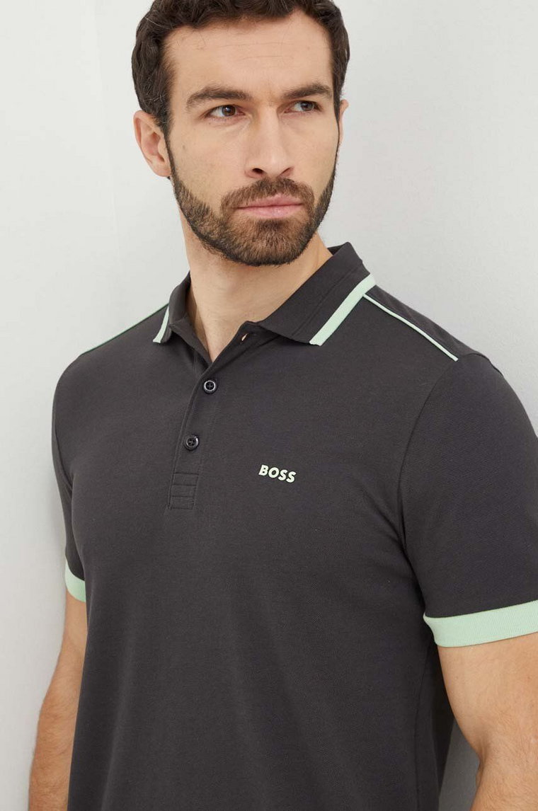 Boss Green polo bawełniane kolor szary gładki 50512995