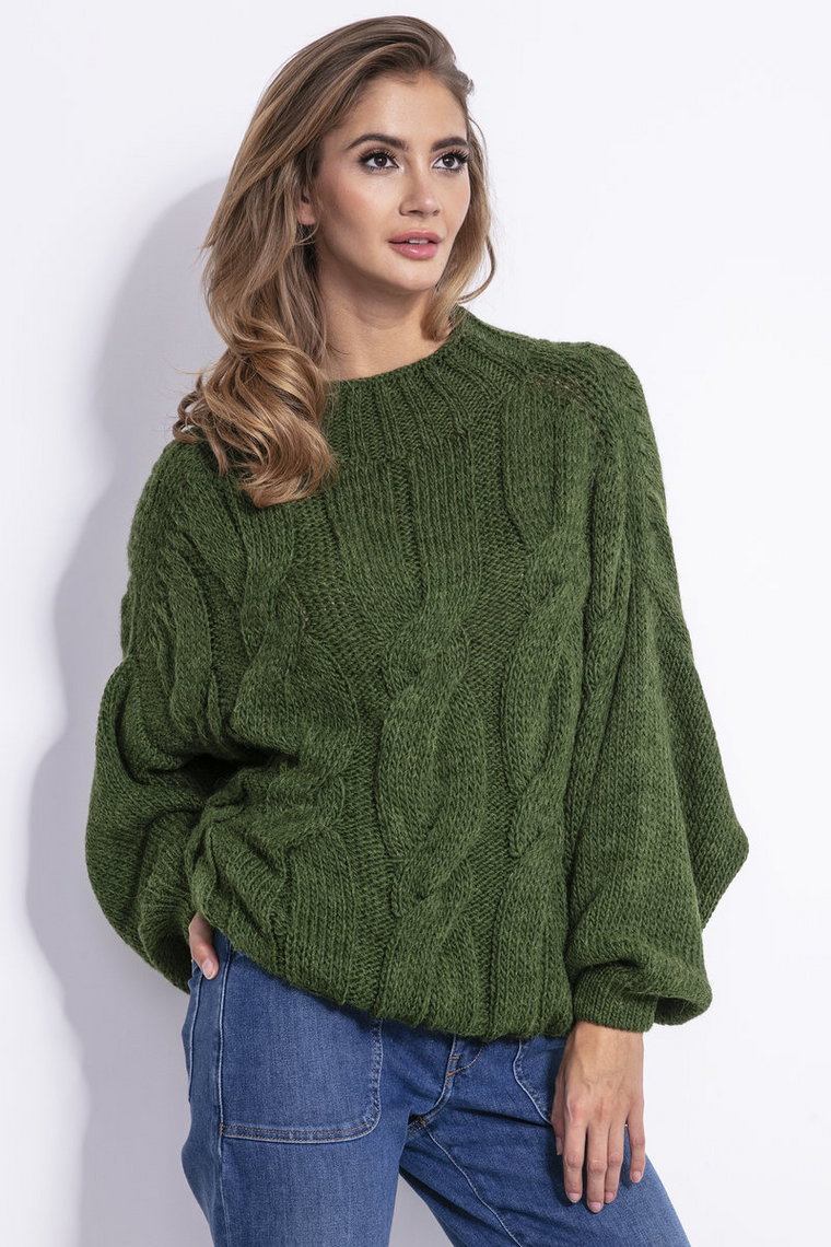 Sweter damski oversize, oliwkowy / Fobya