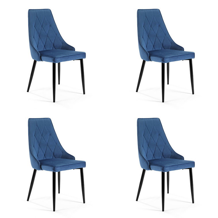 Welurowy komplet 4 krzeseł z pikowanym oparciem - Sageri 4X