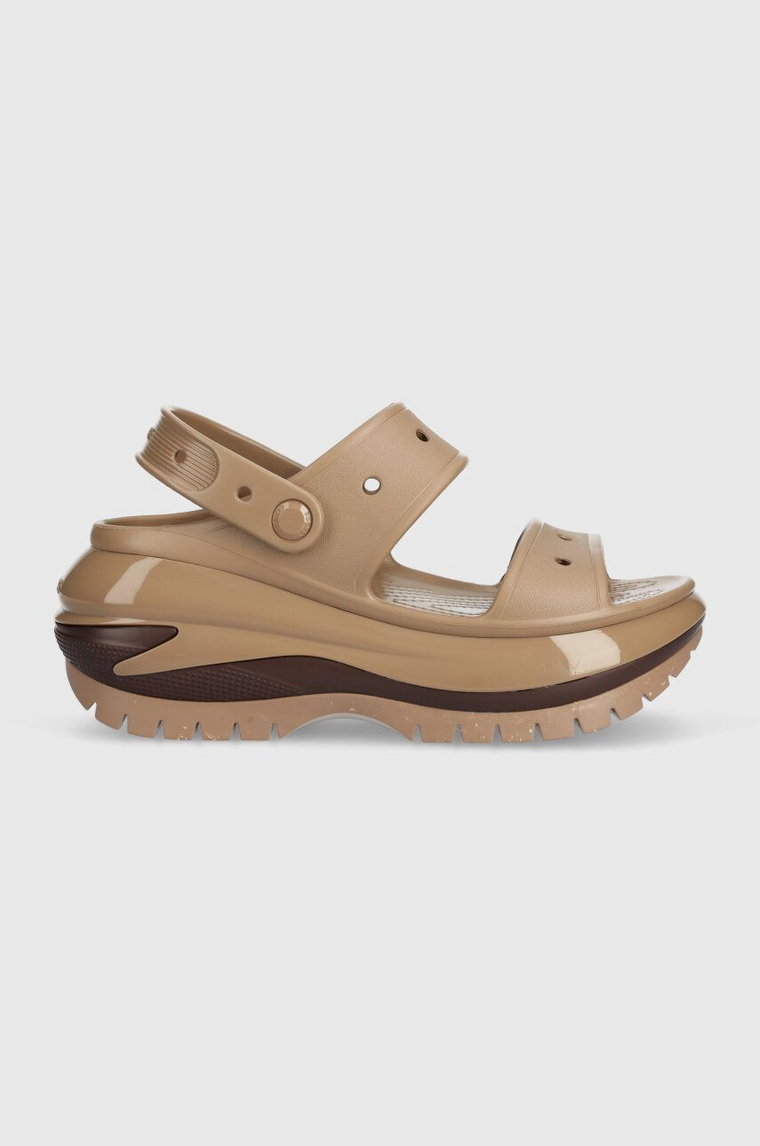 Crocs klapki Classic Mega Crush Sandal damskie kolor beżowy na platformie 207988