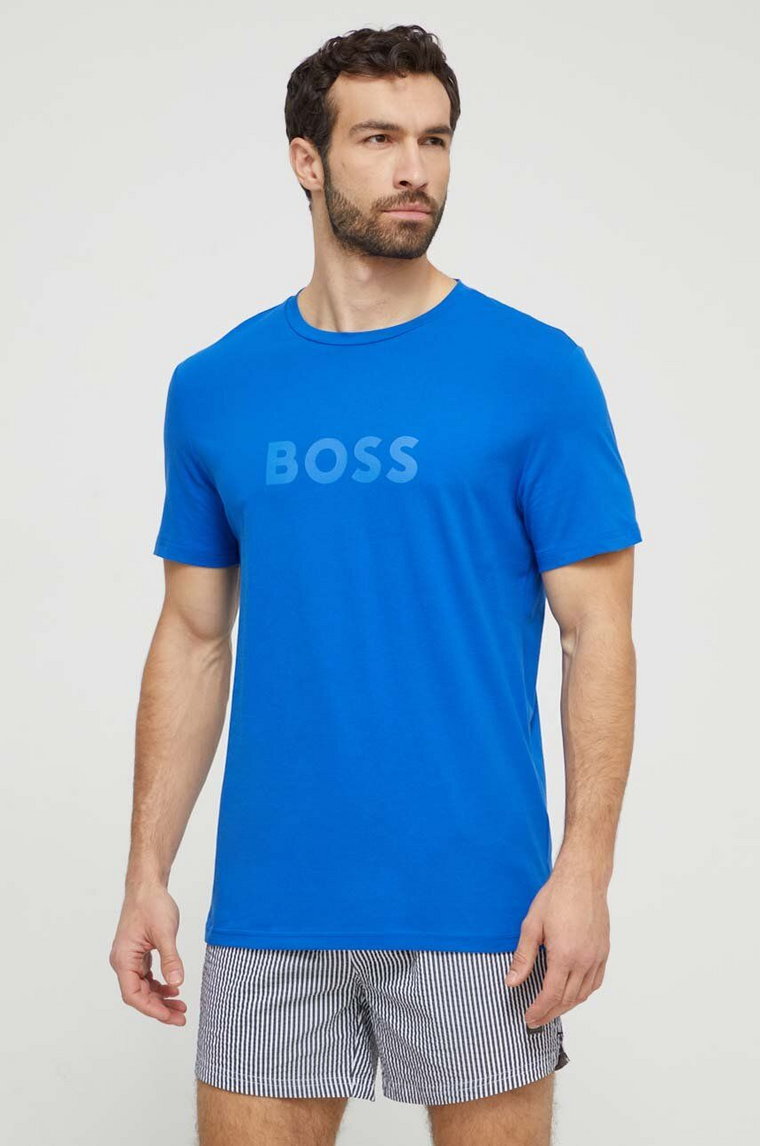 BOSS t-shirt bawełniany kolor niebieski z nadrukiem 50503276