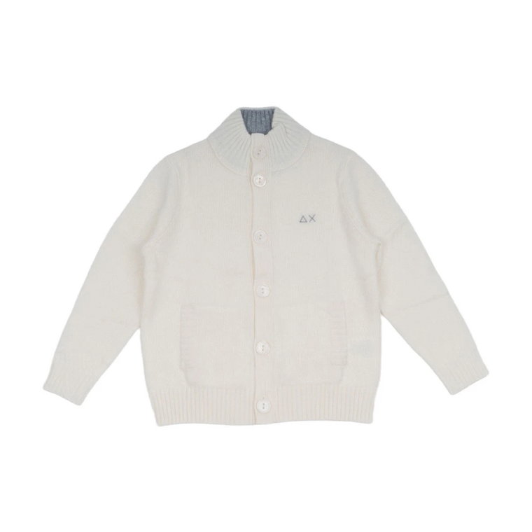 Biały Sweter z Wysokim Kołnierzem z Merynosa z Guzikami Sun68