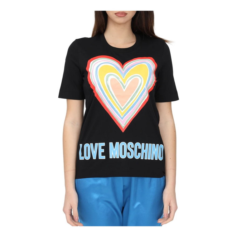 Koszulka z Logo i Cekinami w Serce Love Moschino