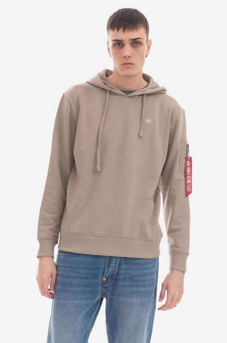 Alpha Industries bluza X-Fit Hoody 158321 679 męska kolor brązowy z kapturem gładka 158321.679-BRAZOWY