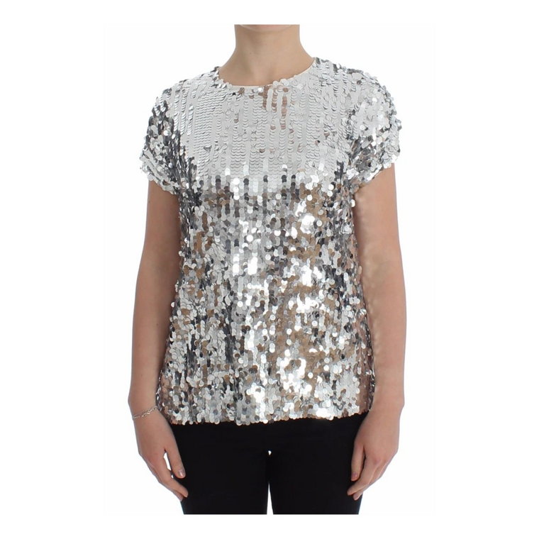 Silver Sequined Crewneck Blouse T-shirt Top Dolce & Gabbana