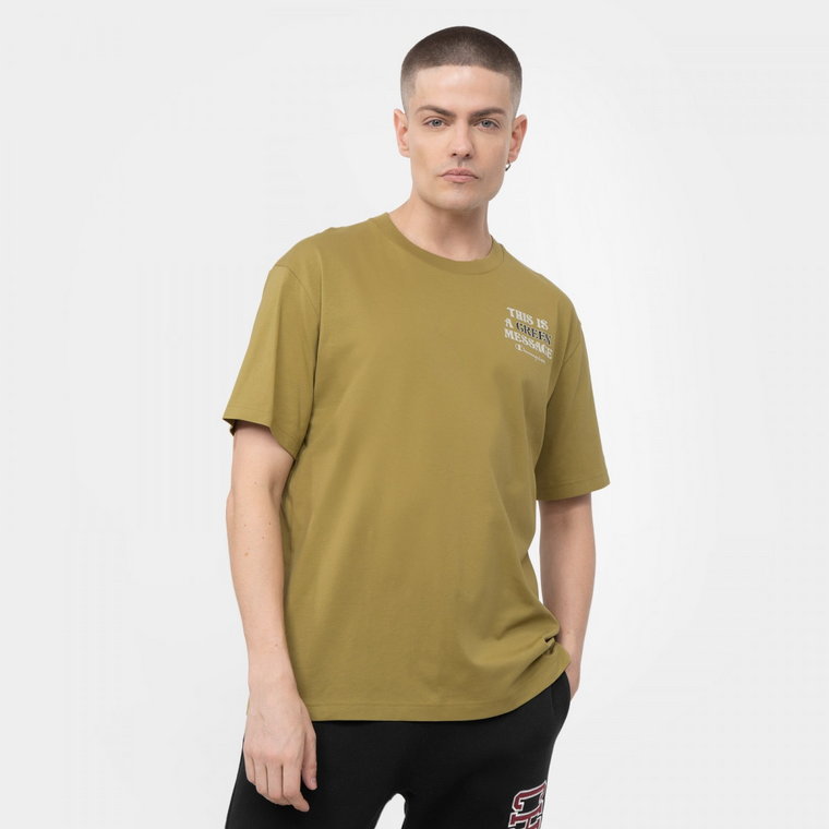 Męski t-shirt z nadrukiem CHAMPION ROCHESTER ECO FUTURE Crewneck T-Shirt - oliwkowy/khaki