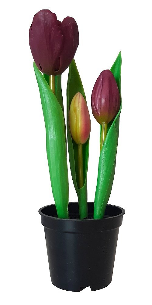 Tulipany Silikonowe Jak Żywe Fioletowe W Doniczce 3 Sztuk Gumowe 24 Cm