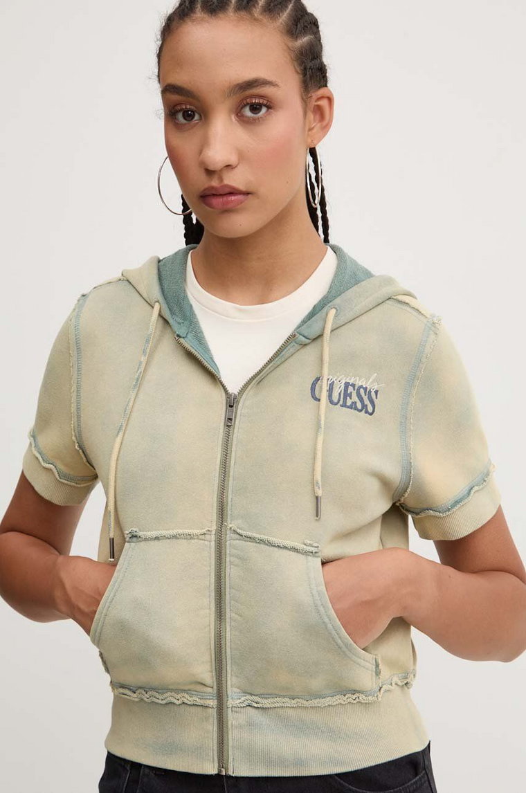 Guess Originals bluza damska kolor beżowy z kapturem gładka W4YQ31 KBRL1