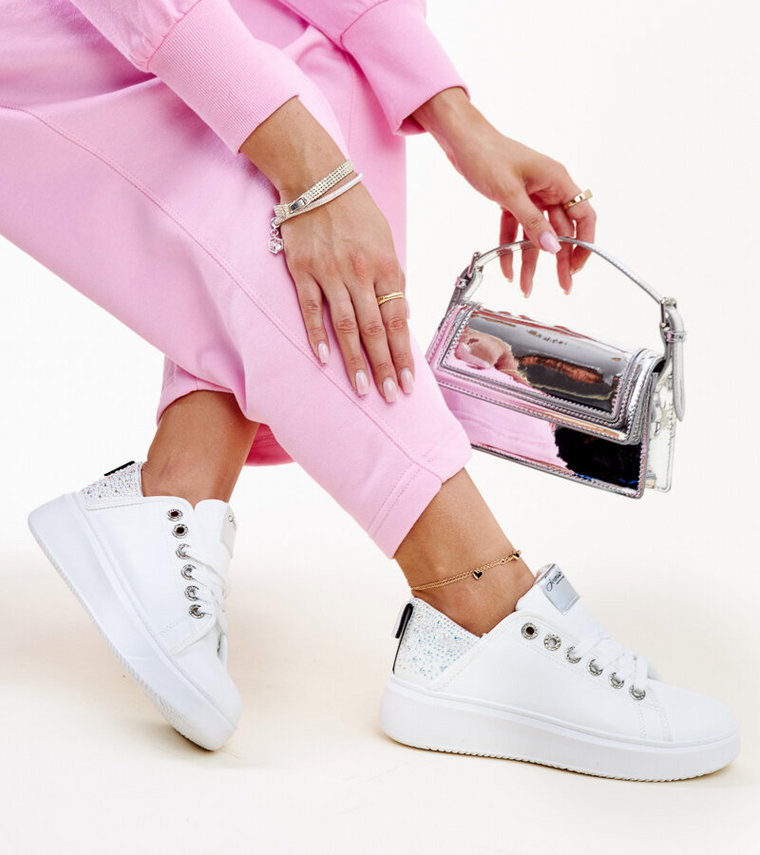 Biało-srebrne sneakersy z cyrkoniami Antonietta