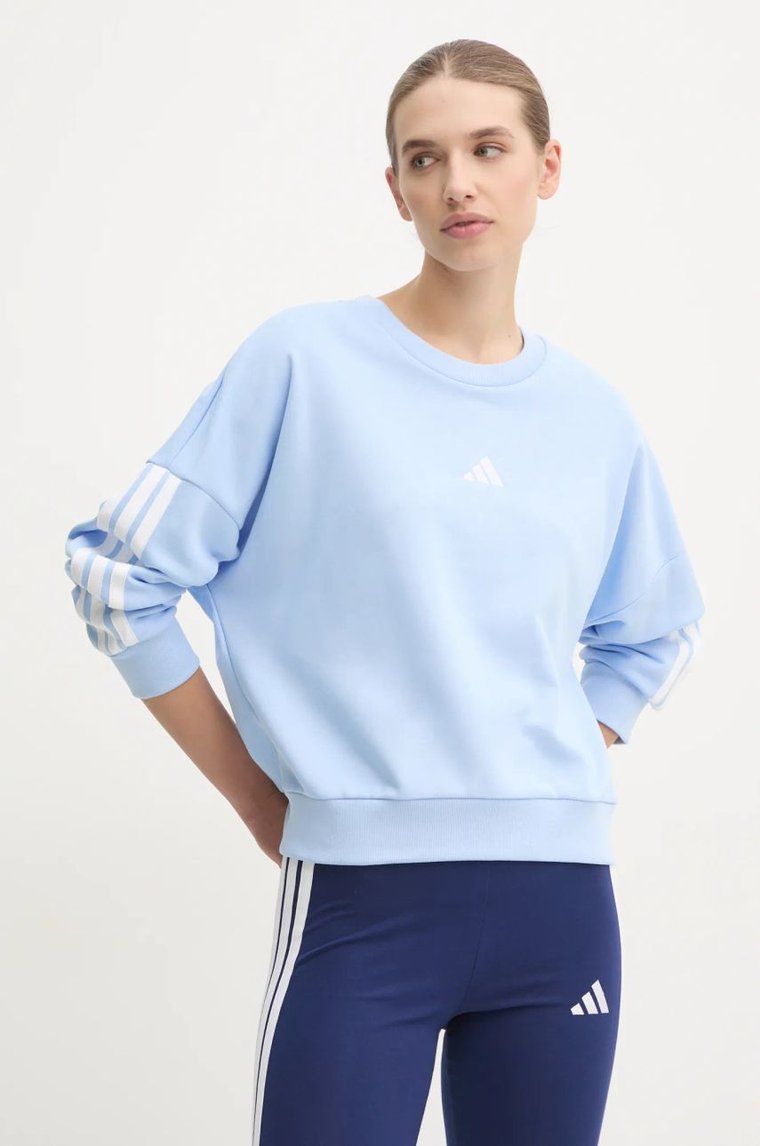 adidas bluza Essentials damska kolor niebieski z aplikacją JD5283