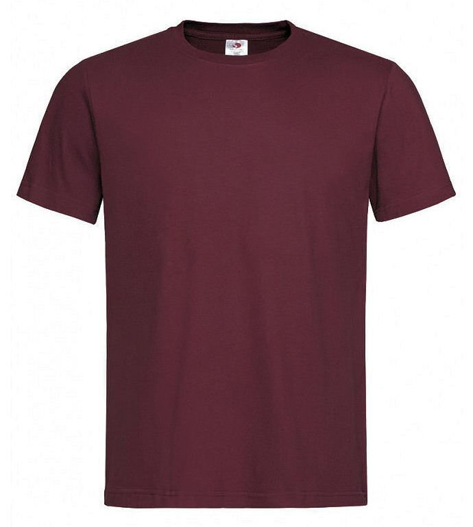 Bordowy Bawełniany T-Shirt Męski Bez Nadruku -STEDMAN- Koszulka, Krótki Rękaw, Basic, U-neck