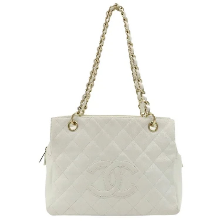 Używany Biały Skórzany Shopper Chanel Vintage