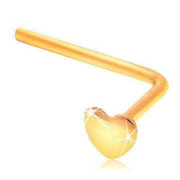 Złoty zagięty piercing do nosa 585 - małe płaskie serduszko