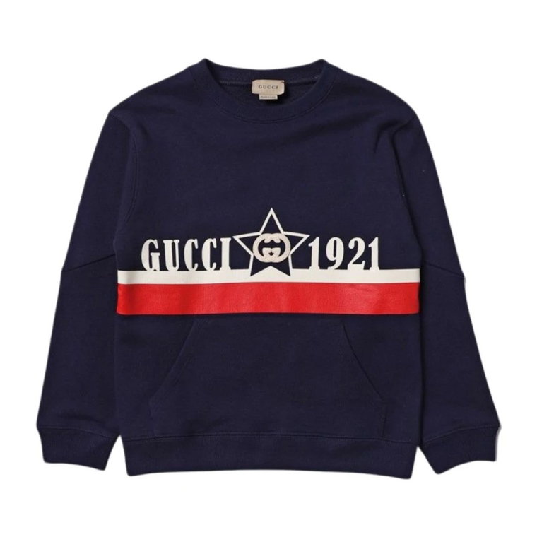 Granatowy Sweter Dziecięcy z Nadrukiem Logo Gucci
