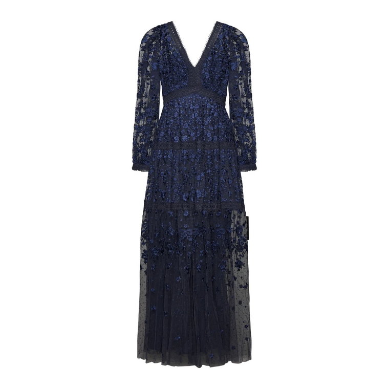 Niebieska Sukienka z Haftem Kwiatowym Needle & Thread