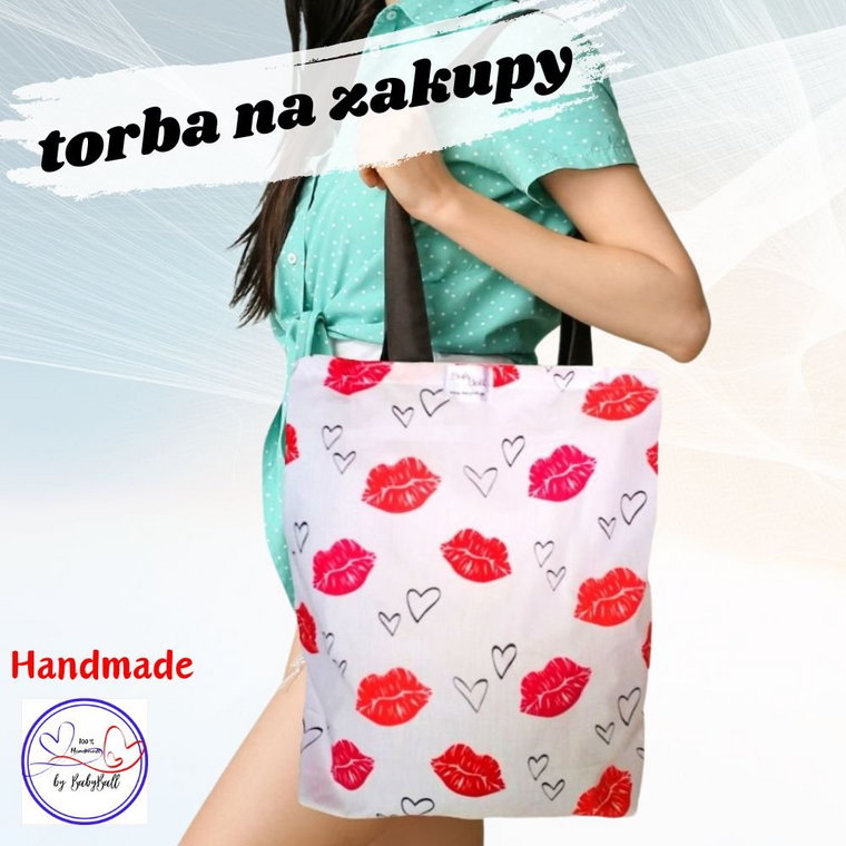 Torba siatka na zakupy duża bawełniana kolorowa EKO shopperka HANDMADE - USTA