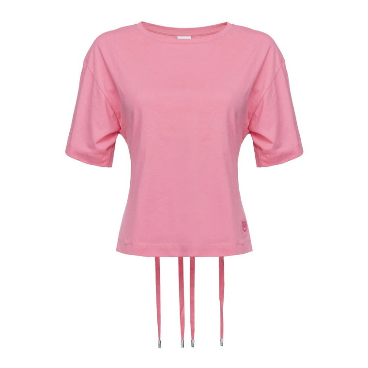 Różowa Retro T-shirt z Wiązaniami na Plecach i Detalami Love Birds Pinko