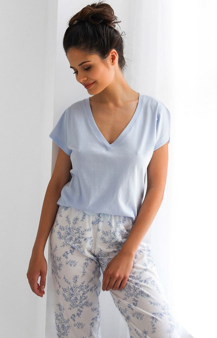 Bawełniana piżama damska Gabrielle, Kolor błękitno-biały, Rozmiar S, SENSIS