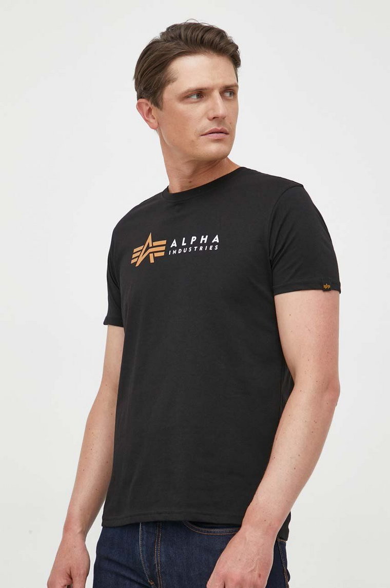 Alpha Industries t-shirt bawełniany  Alpha Label T kolor czarny z nadrukiem 118502 03 118502.03-CZARNY