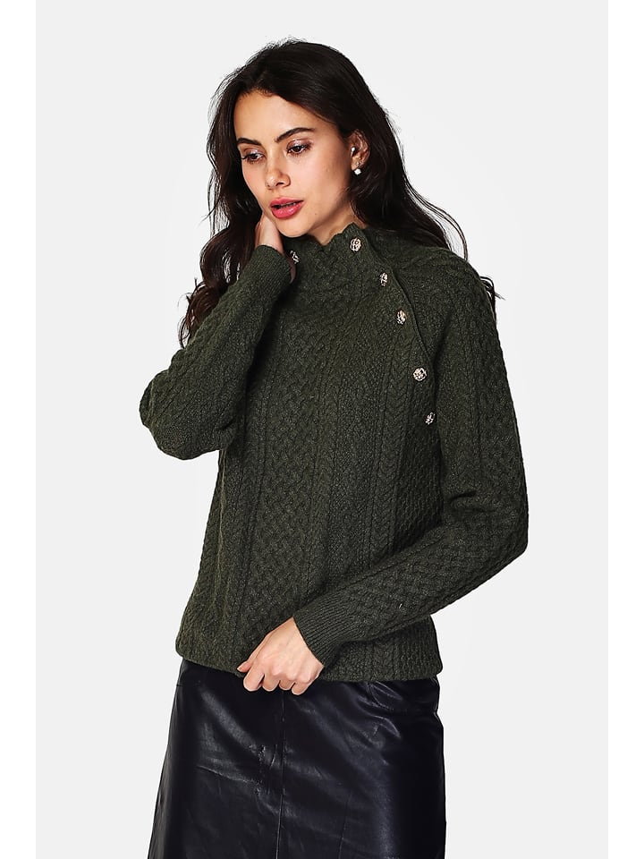 ASSUILI Kaszmirowy sweter w kolorze khaki