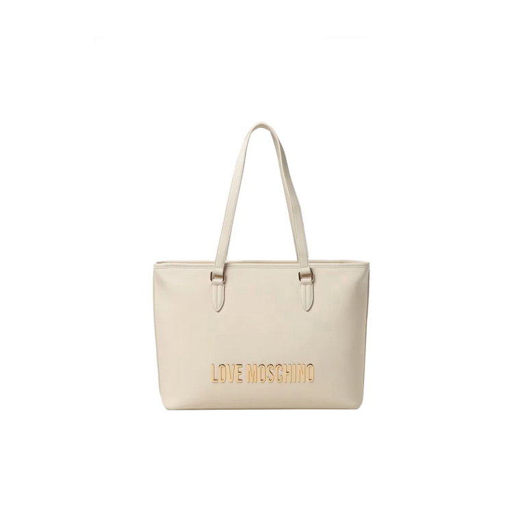 Elegancka Avorio Skórzana Torba Shopper Moschino