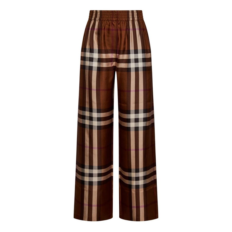 Brązowe Spodnie Culotte z Jedwabiu w Kratę Burberry