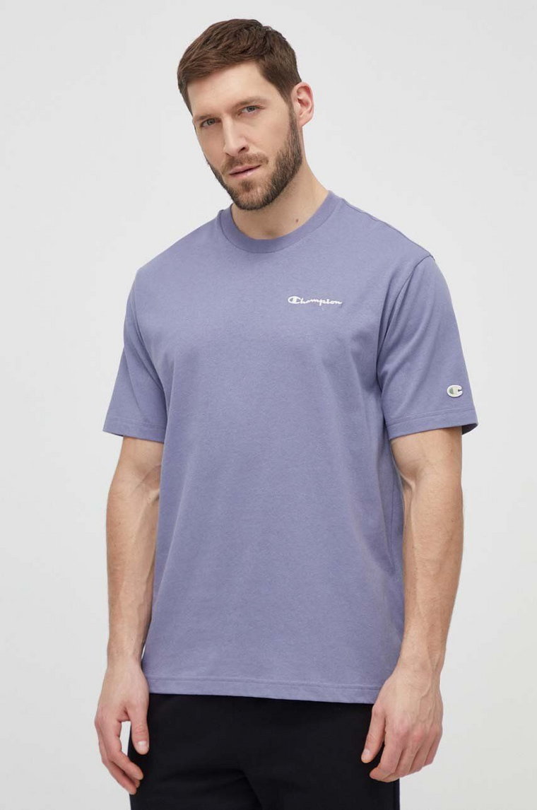 Champion t-shirt bawełniany męski kolor fioletowy gładki 219787