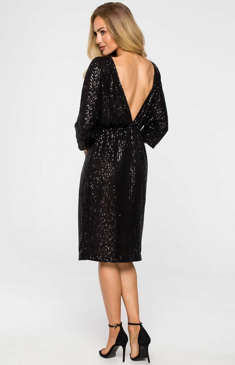 Sukienka z głębokim dekoltem na plecach w kolorze czarnym M716, Kolor czarny, Rozmiar L, MOE