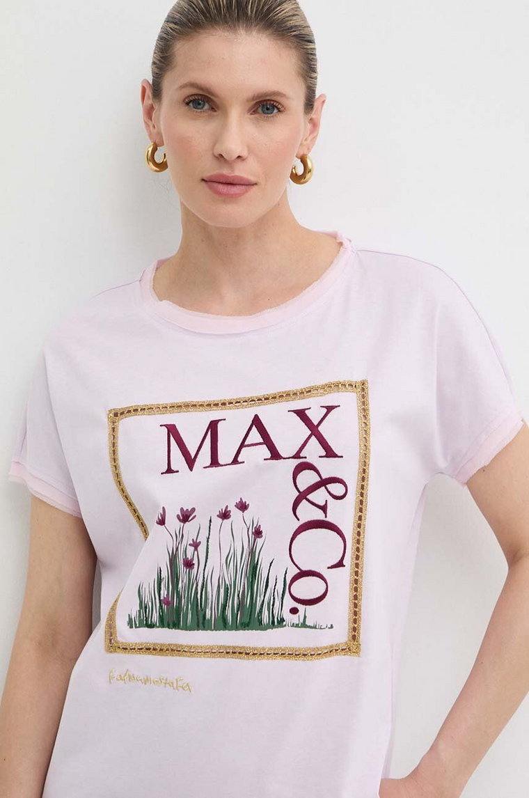 MAX&Co. t-shirt bawełniany x FATMA MOSTAFA damski kolor fioletowy 2416941018200