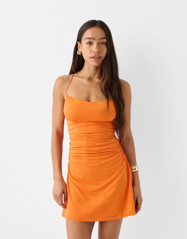 Bershka Sukienka Mini Z Drapowaniem Kobieta M Pomarańczowy
