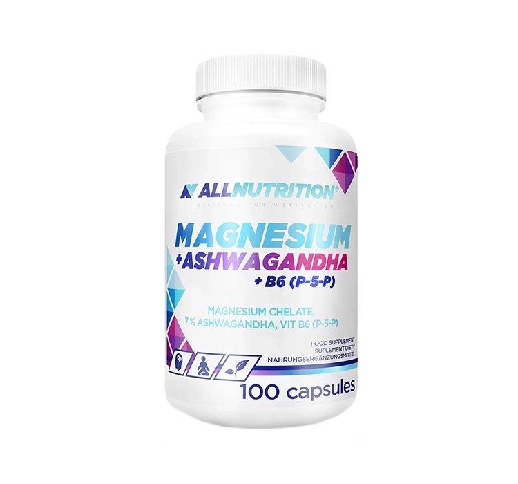 ALLNUTRITION MAGNESIUM + ASHWAGANDHA + B6 (P-5-P) SUPLEMENT DIETY 100 KAPSUŁEK