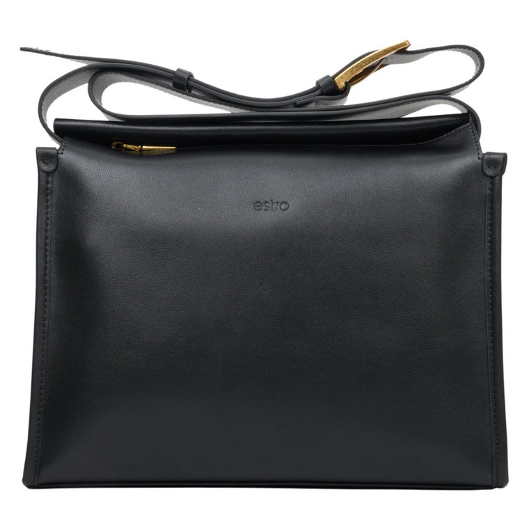 Women's Black Messenger Bag made of Genuine Leather Estro Er00112497 Estro