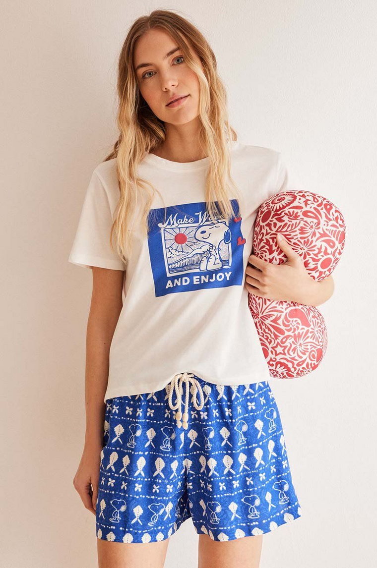 women'secret t-shirt piżamowy bawełniany MIX AND MATCH SEASIDES kolor biały bawełniana 3277310