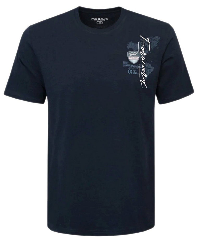 Męski T-Shirt - Pako Jeans - Granatowa z Niewielkim Nadrukiem