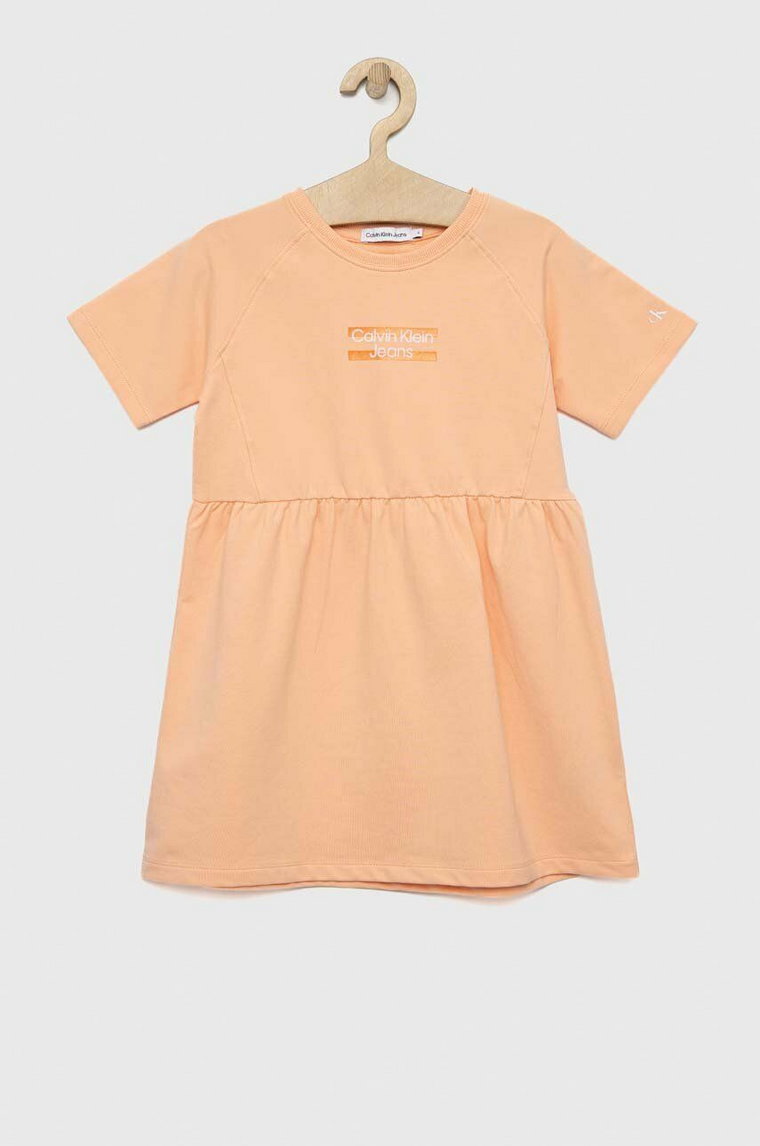 Calvin Klein Jeans sukienka dziecięca kolor pomarańczowy mini rozkloszowana