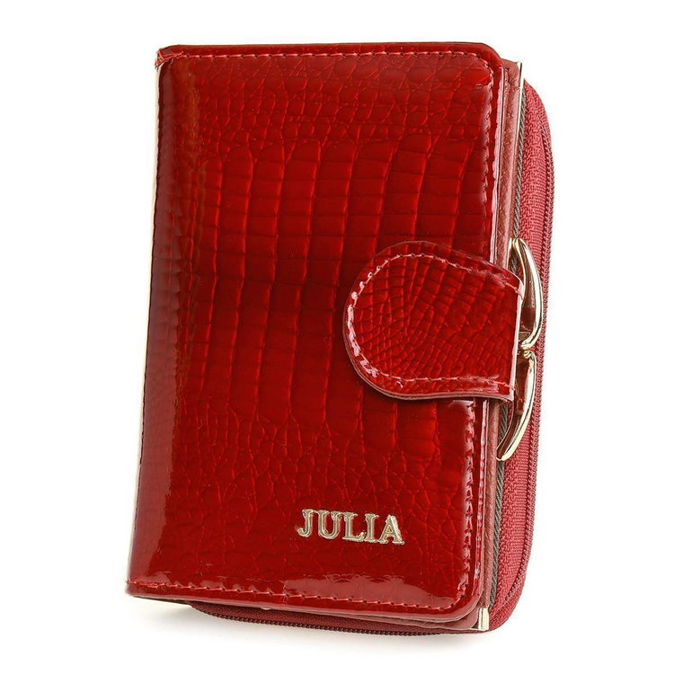 Czerwony Julia Rosso damski portfel skórzany pionowy RFID czerwony