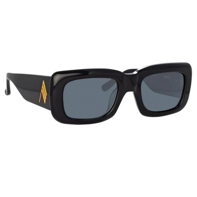Czarne Okulary Przeciwsłoneczne w Kształcie Prostokąta z Złotymi Szczegółami Linda Farrow