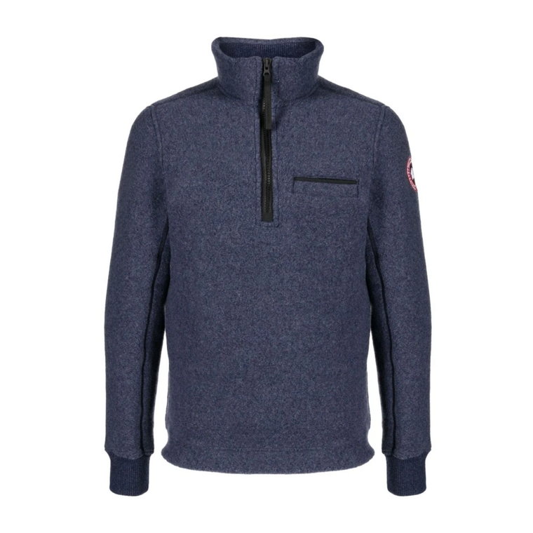 Niebieski Sweter z 1/4 Zamkiem i Kieszenią na Piersi Canada Goose