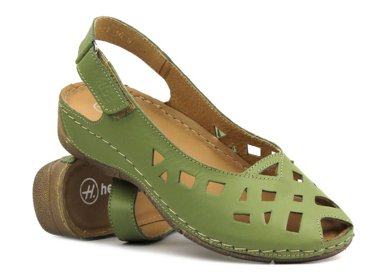Skórzane sandały damskie z wycięciami - Helios Komfort 4027, zielone