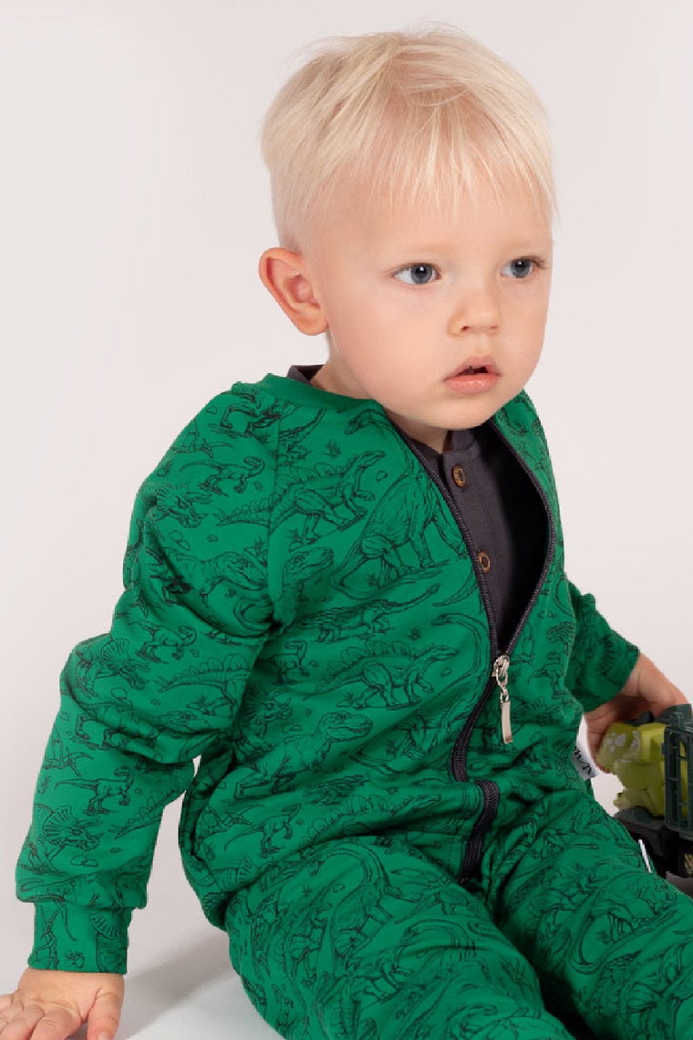 Zielona bluza dresowa niemowlęca rozpinana w dinozaury