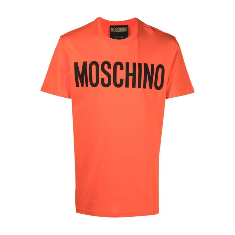 Pomarańczowy Bawełniany T-shirt z Nadrukiem Logo Moschino