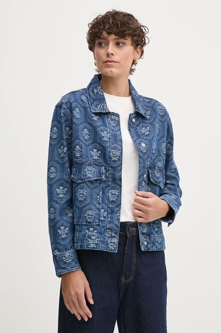 Pepe Jeans kurtka jeansowa LOA JACQUARD damska kolor niebieski przejściowa oversize PL402483