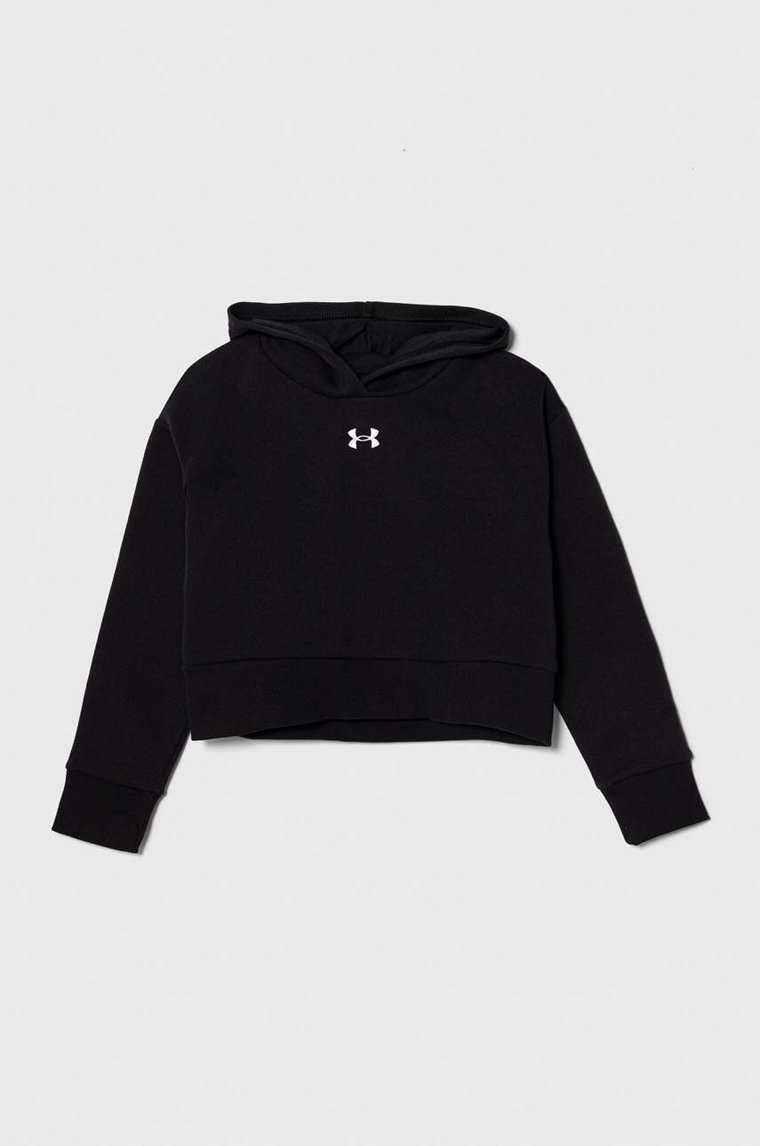 Under Armour bluza dziecięca UA Rival Fleece Crop kolor czarny z kapturem z aplikacją